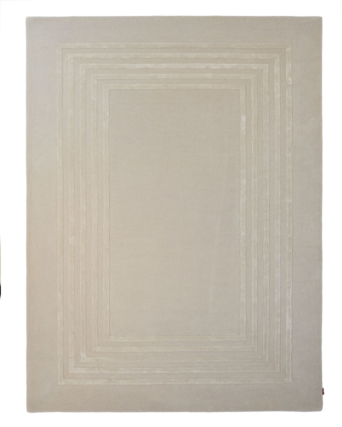 The RAMSHA HOME Hand-Tufted Carpet For Home And Office HTWV-70 is a contemporary rectangular beige rug, featuring subtle concentric rectangular border patterns in light beige that create a layered effect. Crafted from wool, this minimalist floor covering adds a sophisticated touch to any interior while ensuring both style and comfort.