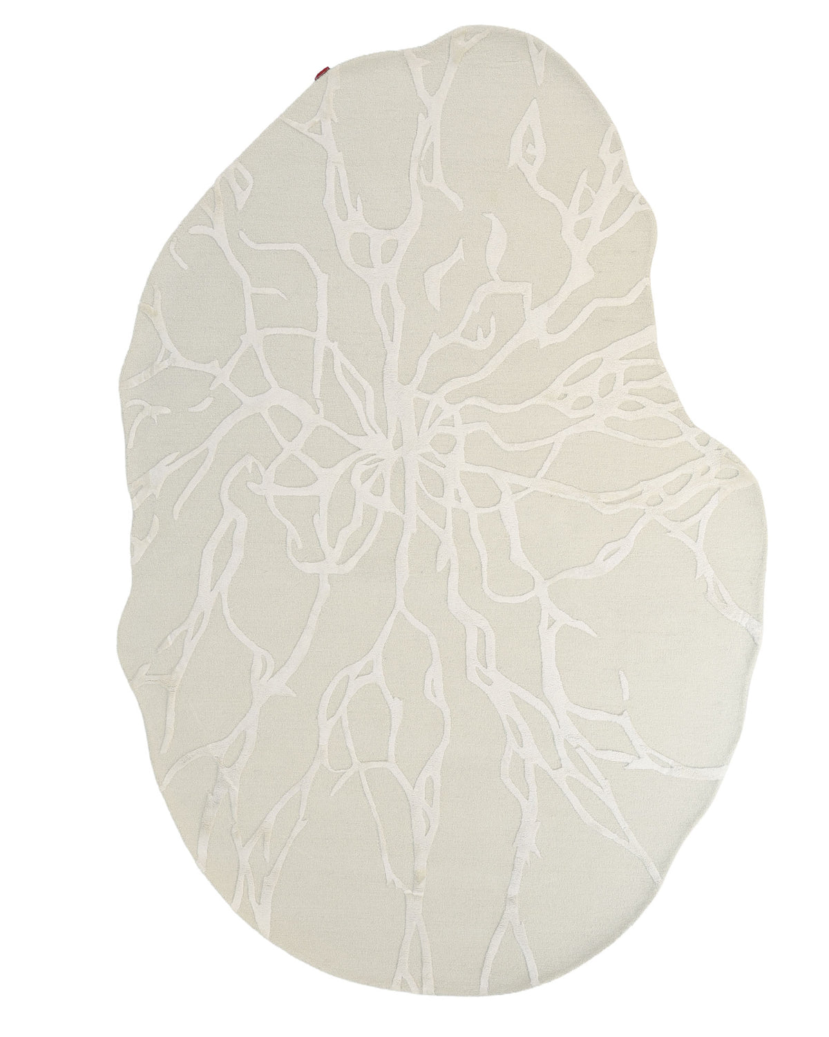 Discover the Premium Beige Handmade Carpet HTWV-100 – 200×300 cm from RAMSHA HOME, a modern wool rug showcasing an irregular shape and elegant abstract vein-like patterns in subtle light tones against a crisp off-white backdrop, creating a striking neutral statement for any space.