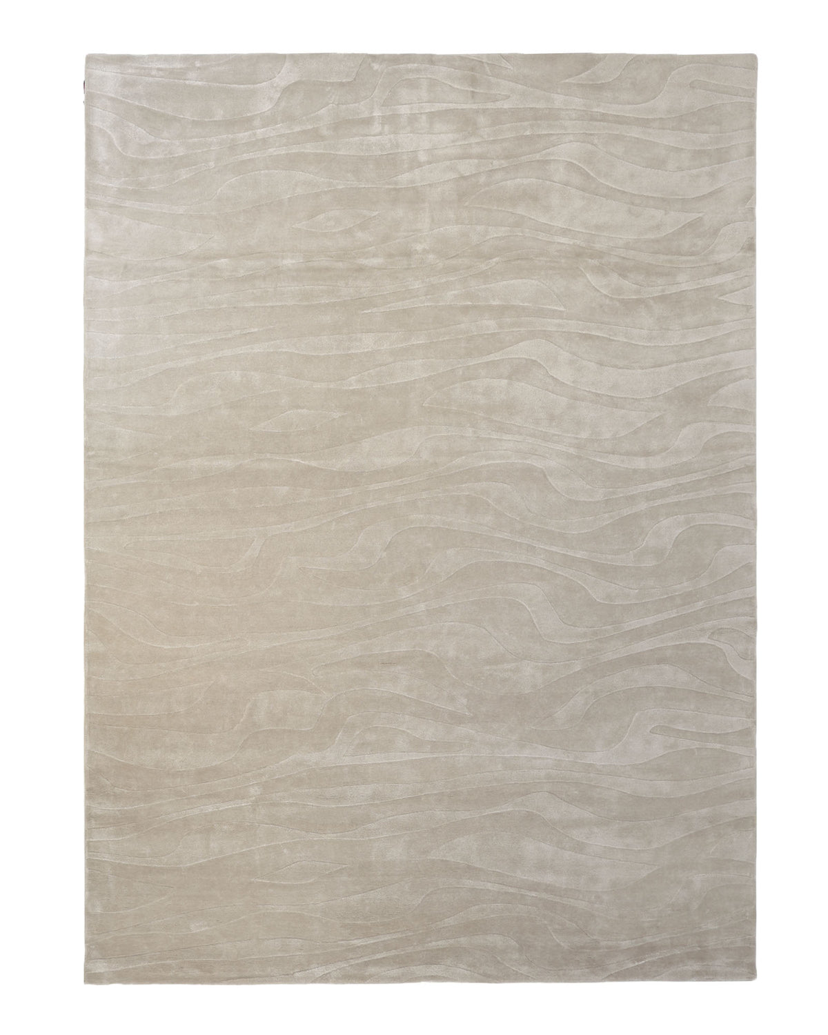 The RAMSHA HOME Beige Color Home Decor Indoor Handmade Area Rug - HTV 19 features a subtle, wavy textured pattern reminiscent of gentle ripples or flowing water across its rectangular surface. This neutral rug showcases a minimal, monochromatic design, making it a versatile addition to any modern space.