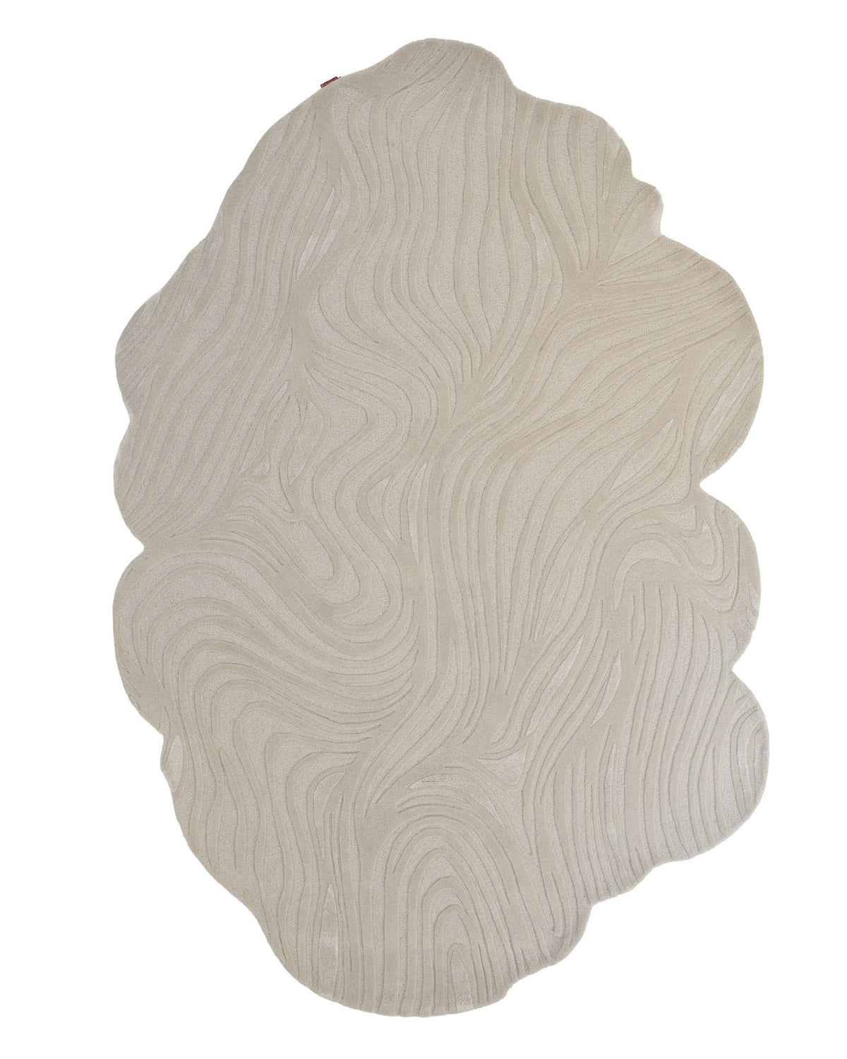 The Organic Shape Flow Line Handmade Area Rug HTWV-141 by RAMSHA HOME features a beige, irregular shape adorned with wavy, raised textured lines in an abstract pattern. Hand tufted from wool, this rug brings subtle sophistication to any space.