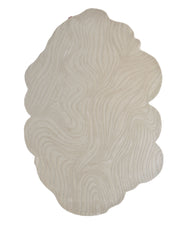 The Organic Shape Flow Line Handmade Area Rug HTWV-141 by RAMSHA HOME features a beige, irregular shape adorned with wavy, raised textured lines in an abstract pattern. Hand tufted from wool, this rug brings subtle sophistication to any space.