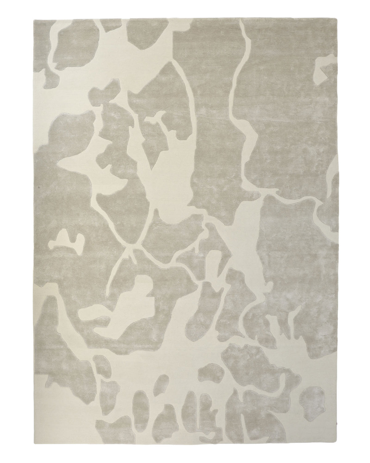 The RAMSHA HOME Multi Color Handmade Area Rug - HTWV-132 is a rectangular handtufted rug featuring an abstract pattern of irregular beige and light gray shapes, expertly crafted from a luxurious wool viscose blend for a modern and organic look.