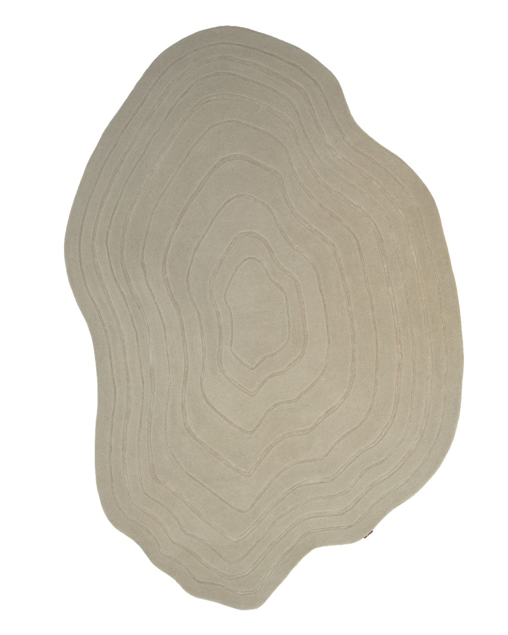 The RAMSHA HOME Hand Tufted Beige Color Decor Rug HTWV-108 features an abstract, neutral design with an irregular, organic silhouette and concentric raised lines reminiscent of topographic contours, offering a layered, textured look. Crafted from hand-tufted wool and Tencel, this rug brings subtle sophistication and tactile interest to any modern interior.