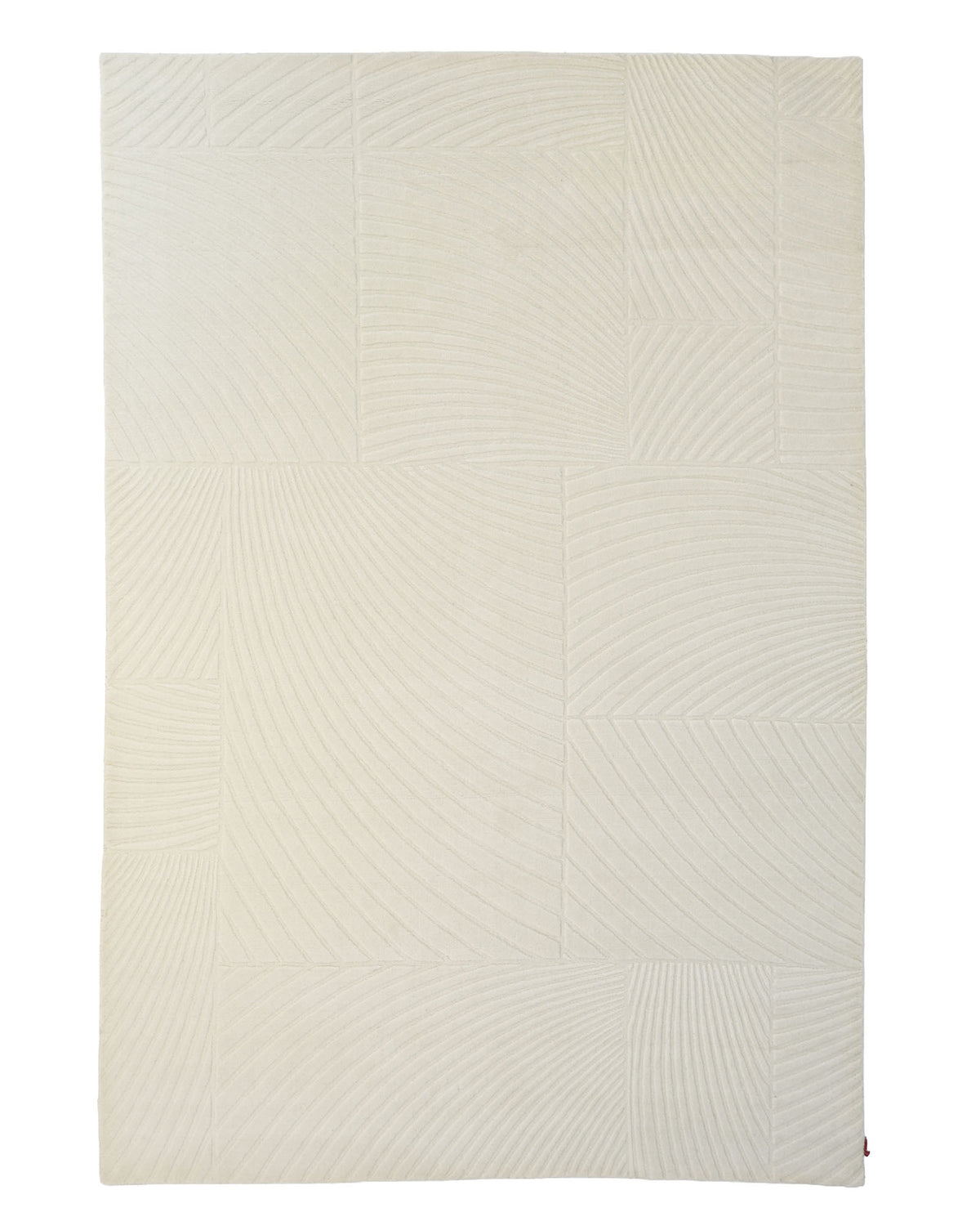 The RAMSHA HOME Natural Color Handmade Area Rug - LKH-018 (200x300 cm) is a rectangular, cream-colored wool rug crafted with loom-knotted technique and features a geometric pattern of curved and straight lines that create textured, segmented sections.