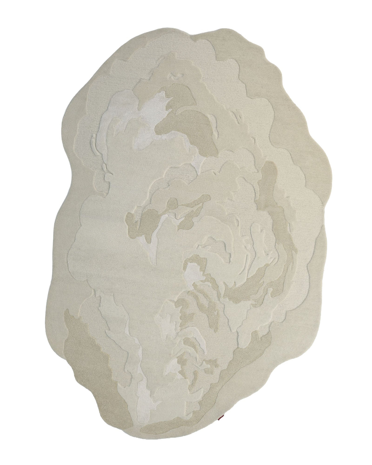 The Stylish Handmade Shape Rug Multi Color HTWV-105 by RAMSHA HOME features abstract, irregular shapes in beige and off-white with layered, wavy patterns reminiscent of natural stone or clouds. Hand tufted from wool, this cream-toned rug offers a neutral textured style perfect for modern interiors.