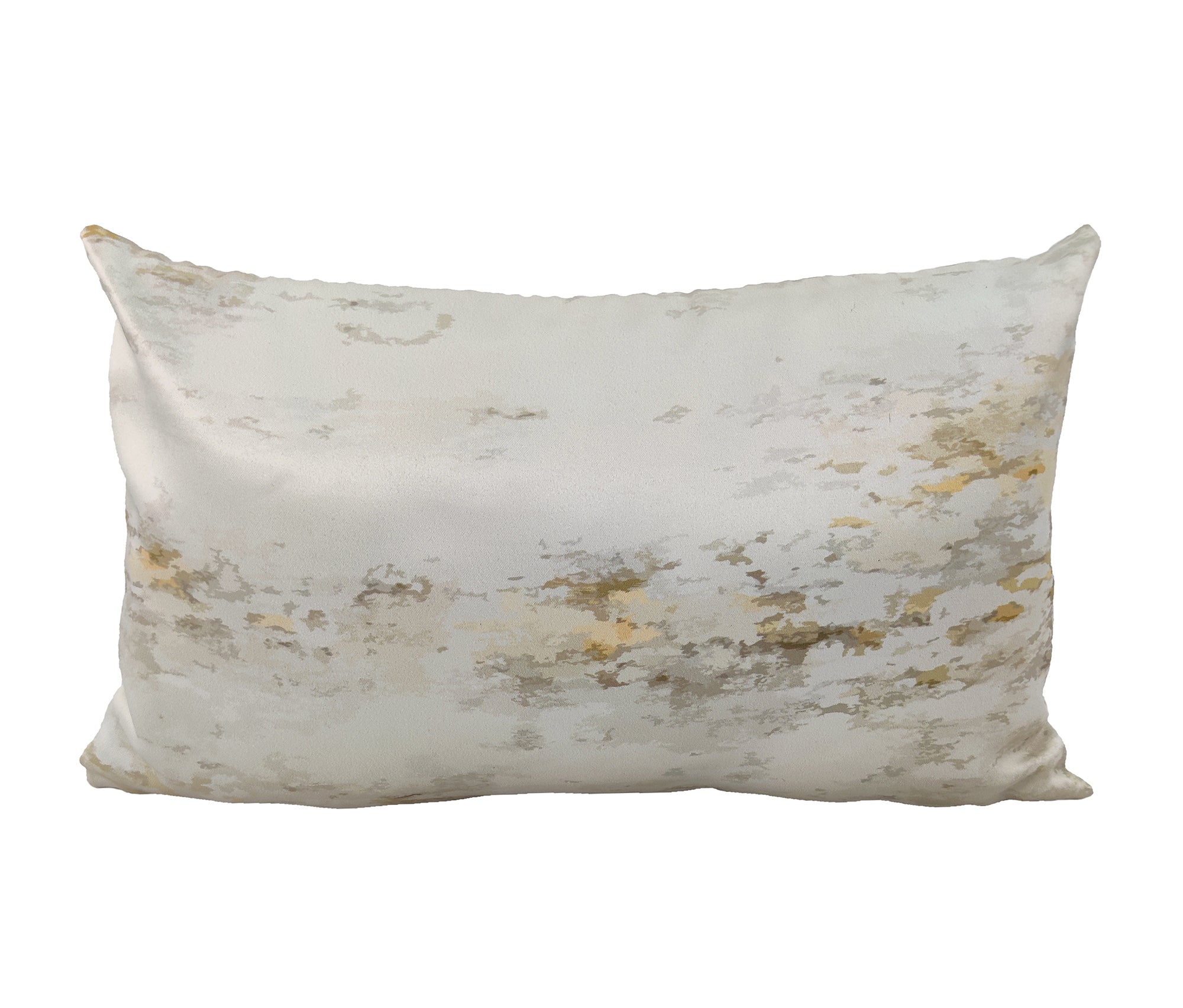 Polyester Cushion Gradient Print Cushion With Insert cs-245 features a white base with subtle abstract patterns in light gray, beige, and gold tones, adding a modern touch to any space.