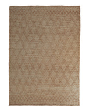 The Floor Woven Living Room Rug Natural Color Rectangle Shape SR-019 by RAMSHA HOME is a rectangular, beige geometric jute rug adorned with a subtle diamond pattern throughout its surface. Its natural and slightly coarse texture complements the simple, neutral color palette.