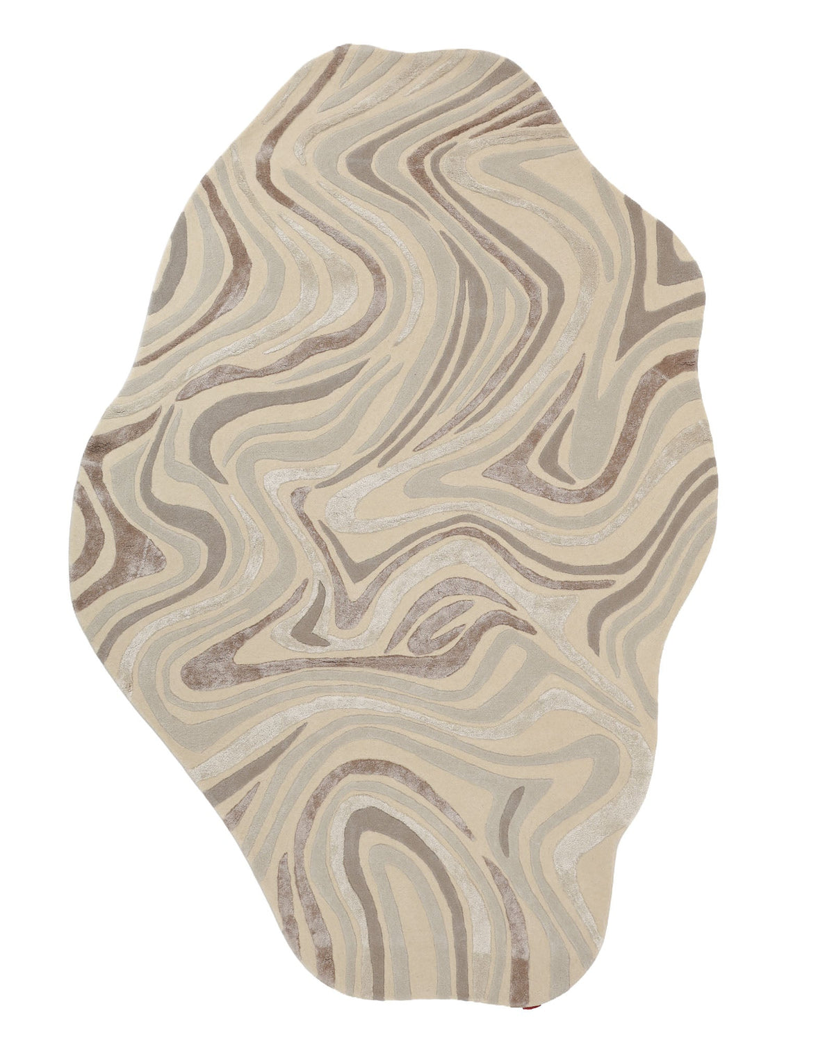 RAMSHA HOME Designer Freeform Handmade Rug HTWV-196 with a wavy, marbled pattern in shades of cream and brown.