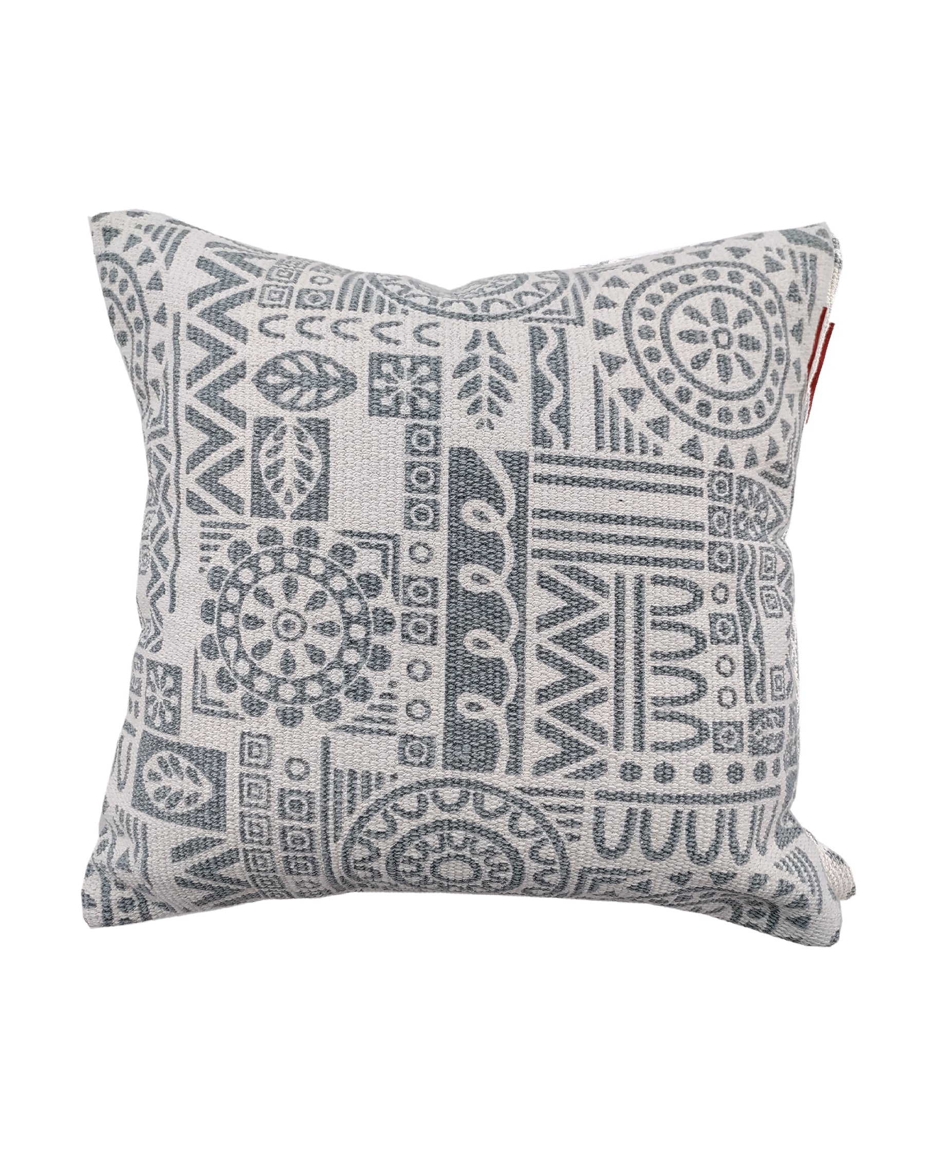 The Grey and White Color Cotton Cushion CS-182 by RAMSHA HOME features a stylish geometric and tribal-inspired pattern on cotton fabric, adding a modern touch to your living room décor.