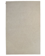 A light grey rectangular hand-tufted rug by RAMSHA HOME, featuring a subtle raised abstract floral pattern in the center that blends seamlessly with the background. Product: Embossed Floral Solid Light Grey Rug – HTWV 171.