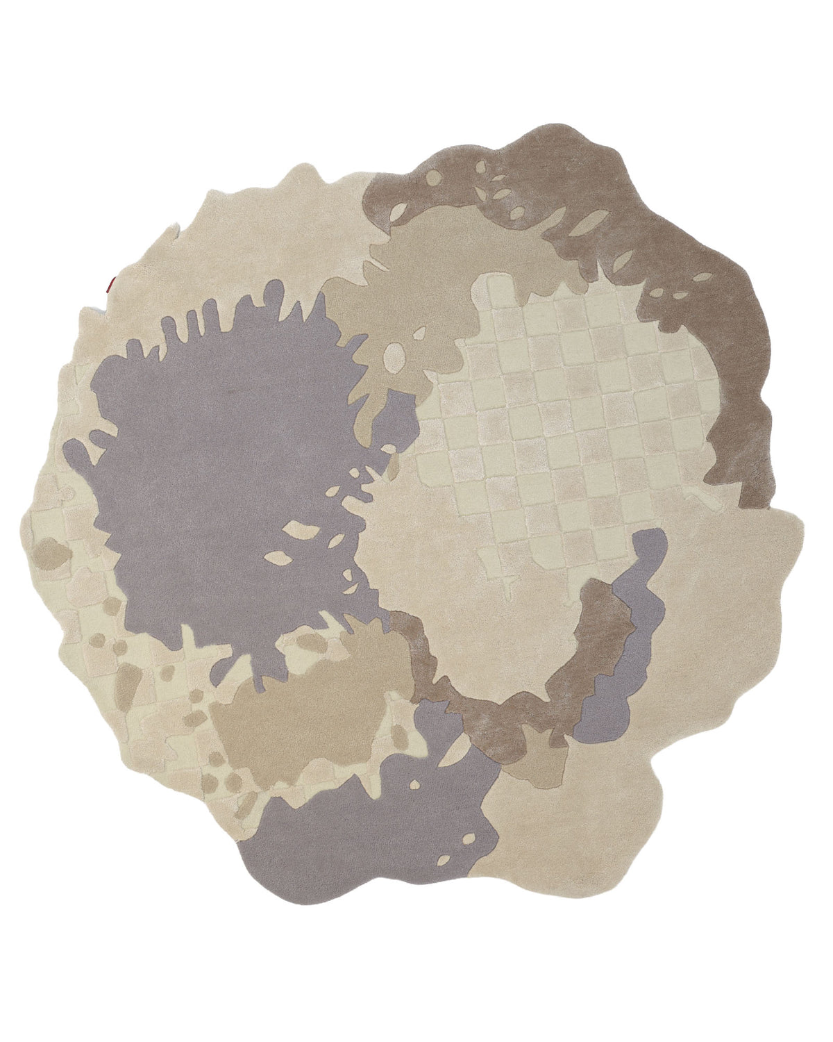 The RAMSHA HOME Abstract Shaped Handmade Area Rug- HTWV 174 (200x300 cm) features an artistic, irregular shape with round, uneven edges and showcases a modern mix of tan, beige, brown, and gray hues in abstract patterns—including checks and solid accents—creating a unique and contemporary statement piece for your space.