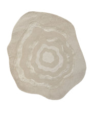 Introducing the RAMSHA HOME Multi Color Handmade Area Rug - HTWV 148: This irregularly shaped area rug features concentric, wavy layers reminiscent of topographic lines or gentle ripples. Showcasing a neutral palette with varying shades of beige and cream, it is expertly crafted from a hand-tufted wool blend for both style and comfort.
