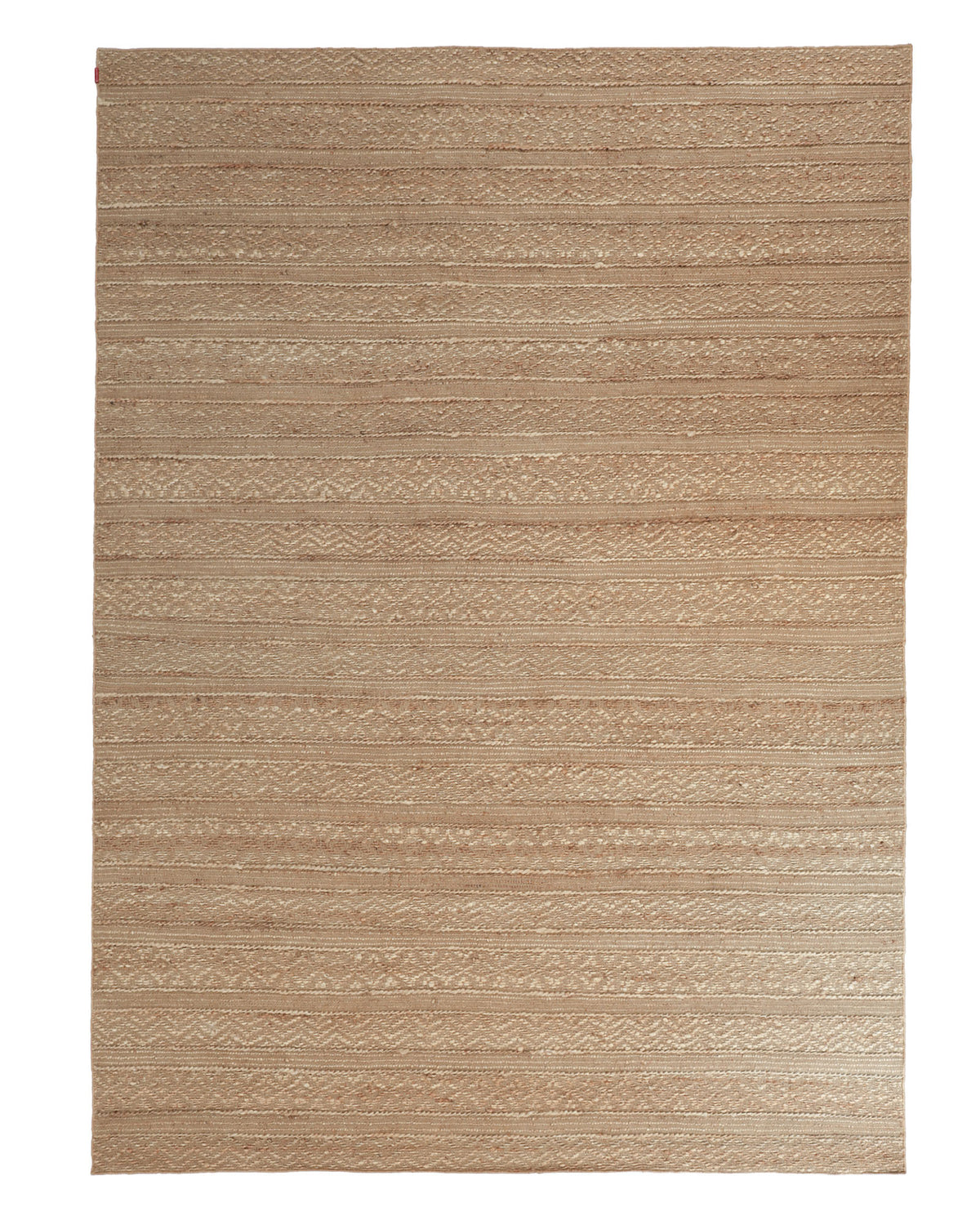 The RAMSHA HOME Natural Color Hand Woven Area Rug WR-033 showcases a beige rectangular design with subtle horizontal patterns and textures, featuring thin stripes and geometric motifs reminiscent of natural jute, laid flat against a white background.