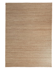 The RAMSHA HOME Natural Color Hand Woven Area Rug WR-033 showcases a beige rectangular design with subtle horizontal patterns and textures, featuring thin stripes and geometric motifs reminiscent of natural jute, laid flat against a white background.