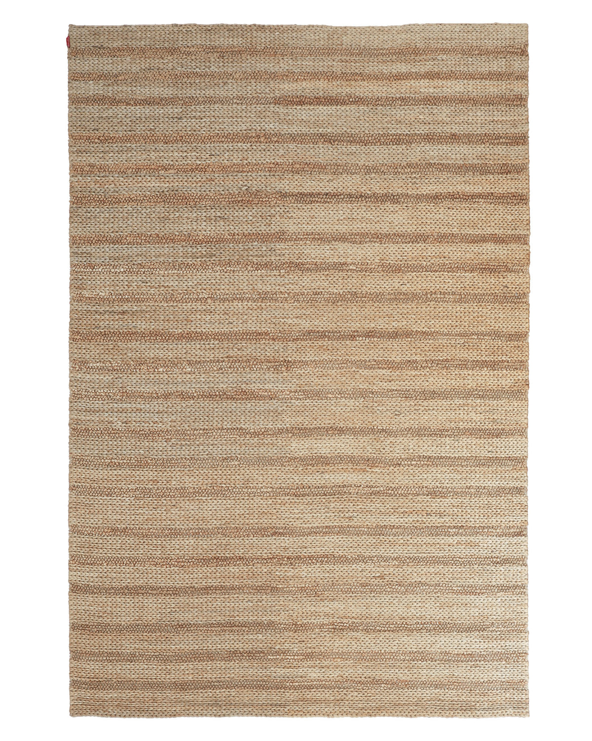 The RAMSHA HOME Natural Color Hand Woven Jute Rug SR-043 features a rectangular shape with horizontal light and dark tan stripes for a subtly textured look. Crafted from natural fiber, this neutral rug’s straight edges and simple design make it an elegant option for Ramadan gifts or everyday home decor.