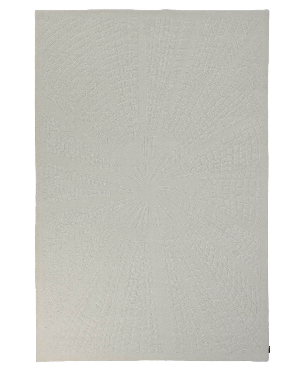 Experience refined elegance with the RAMSHA HOME Handmade Decorative Area Rug - LKH-019 (200x300 cm), featuring a light beige rectangular design adorned with subtle, raised geometric patterns that radiate from the center to create a textured sunburst effect reminiscent of an exquisite ivory area rug.