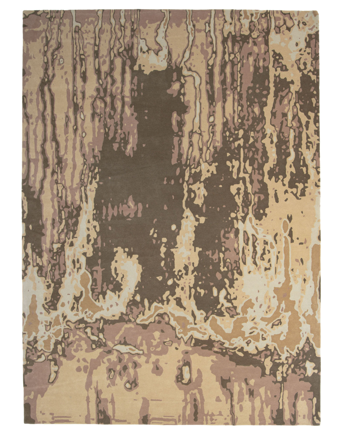 The Vintage Decor Handmade Carpet – HTW-52 by RAMSHA HOME features abstract, irregular patterns in shades of brown, beige, and tan, evoking organic textures reminiscent of tree bark or stone. Hand-tufted from wool, this modern neutral rug combines contemporary design with cozy comfort for an inviting home accent.