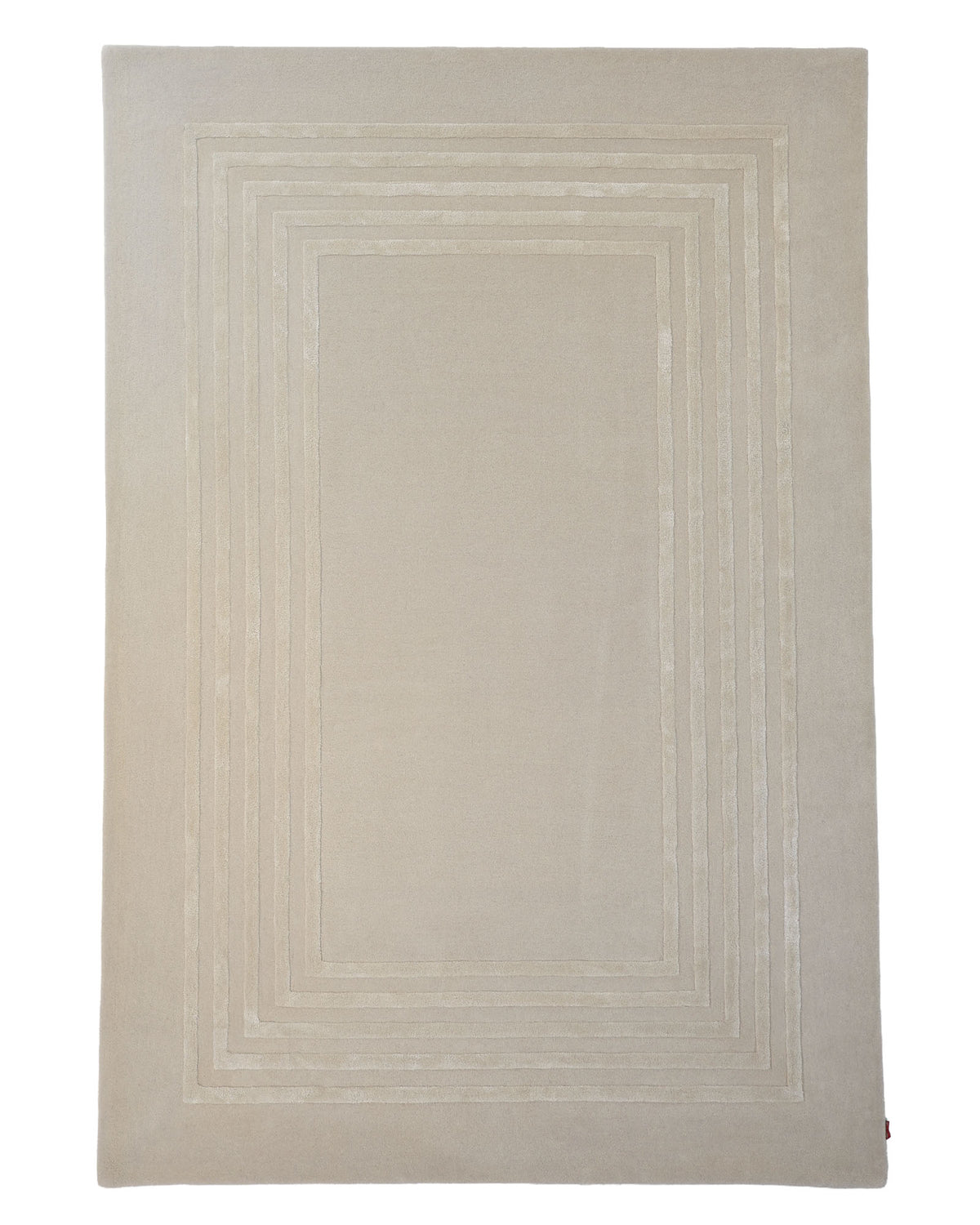 Introducing the RAMSHA HOME Hand-Tufted Carpet For Home And Office HTWV-70: a rectangular, beige area rug featuring a subtle geometric border of concentric rectangles. This contemporary hand-tufted carpet boasts a soft feel and minimalist modern design, ideal for any stylish living or workspace.