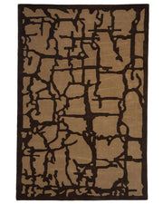 Introducing the Multi Handmade Area Rug - HTP 21 by RAMSHA HOME (200x300cm), this hand-tufted rectangular rug displays a tan background with an abstract dark brown pattern of intersecting organic lines and shapes. Effortlessly combining artistic design and contemporary style, this RAMSHA HOME area rug makes a striking addition to any space.