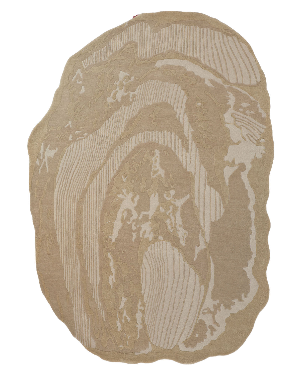 The RAMSHA HOME Abstract Beige Rug – Neutral Textured Modern Area Rug with Organic Pattern (HTW 156) showcases an oval shape adorned with wavy, organic lines in varying shades of tan, creating a look reminiscent of wood grain or natural stone textures.