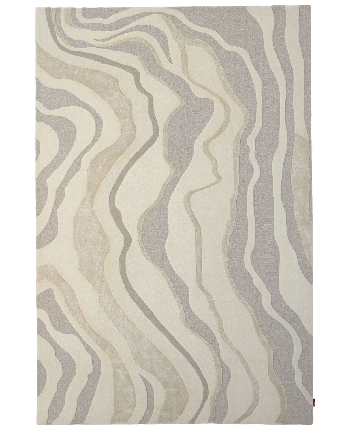 Introducing the RAMSHA HOME Handcrafted Living Room Area Rug – HTWV-127: This modern rectangular area rug features wavy, organic lines in soothing shades of beige, cream, and light gray, creating a softly layered abstract pattern. Handtufted for lasting durability and style, it is a sophisticated neutral piece—ideal for contemporary living spaces.