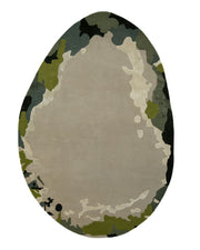 Certainly! Here’s your rewritten sentence using the provided product data: The RAMSHA HOME Terra Eclipse Oval Handmade Rug Accent Rug HTWV-201 features a central beige section encircled by irregular, camouflage-inspired patches in green, gray, and black tones, creating a modern statement piece for contemporary interiors.