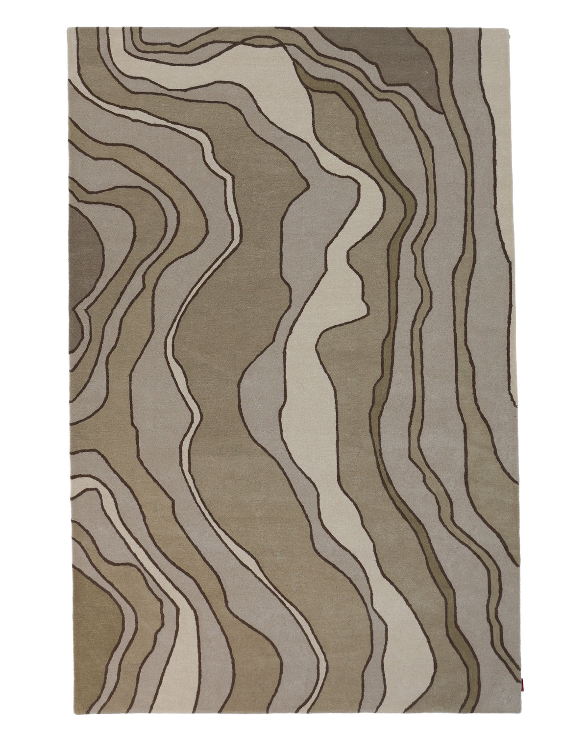 The RAMSHA HOME Beautiful Home Decor Handmade Carpet – HTW-66 is a rectangular area rug featuring an abstract pattern of wavy, contour-like lines in shades of beige, brown, and taupe, resembling topographic maps or natural geological formations for a modern touch.