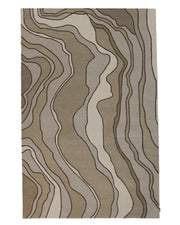 The RAMSHA HOME Beautiful Home Decor Handmade Carpet – HTW-66 is a rectangular area rug featuring an abstract pattern of wavy, contour-like lines in shades of beige, brown, and taupe, resembling topographic maps or natural geological formations for a modern touch.