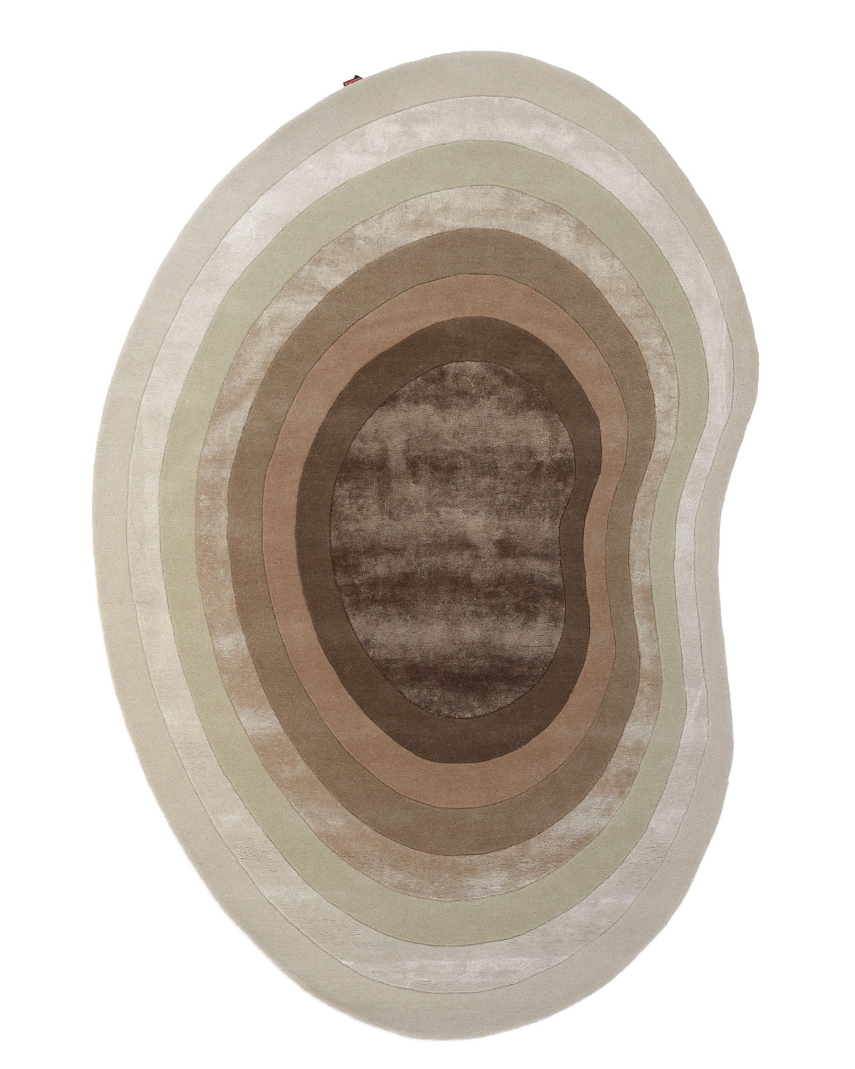 Introducing the Vibrant Living Room Handmade Rug - HTWV-81 B (200x300cm) by RAMSHA HOME: an abstract, irregularly shaped hand-tufted wool rug featuring concentric rings in rich shades of brown, beige, and tan that evoke organic layers or topographical lines. Expert craftsmanship and modern design make this piece a unique addition to any living space.