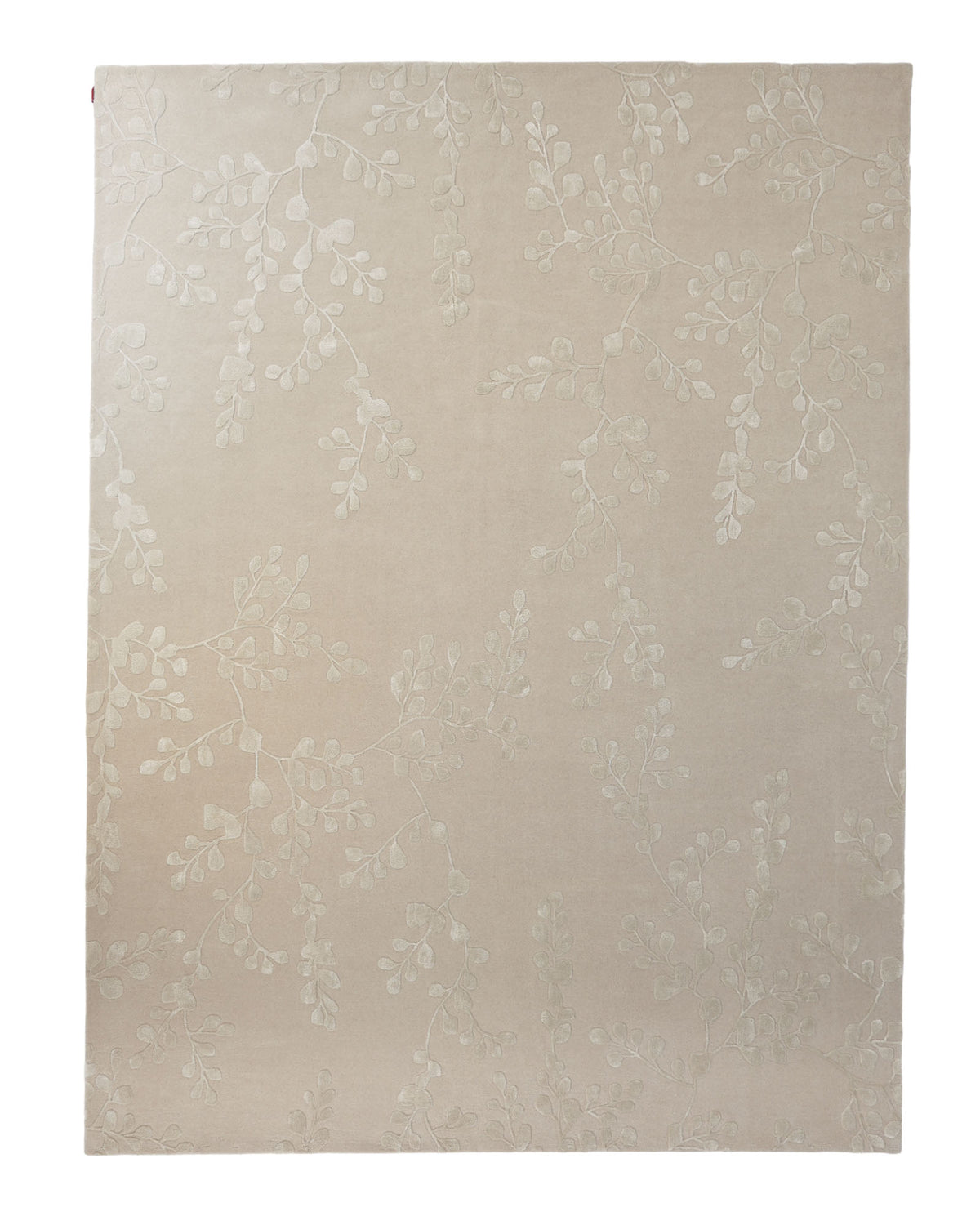 The RAMSHA HOME Artisan Handmade Decorative Area Rug – HTWV-116 features a rectangular beige design with a delicate, raised vine and leaf pattern that subtly blends into the monochromatic background.