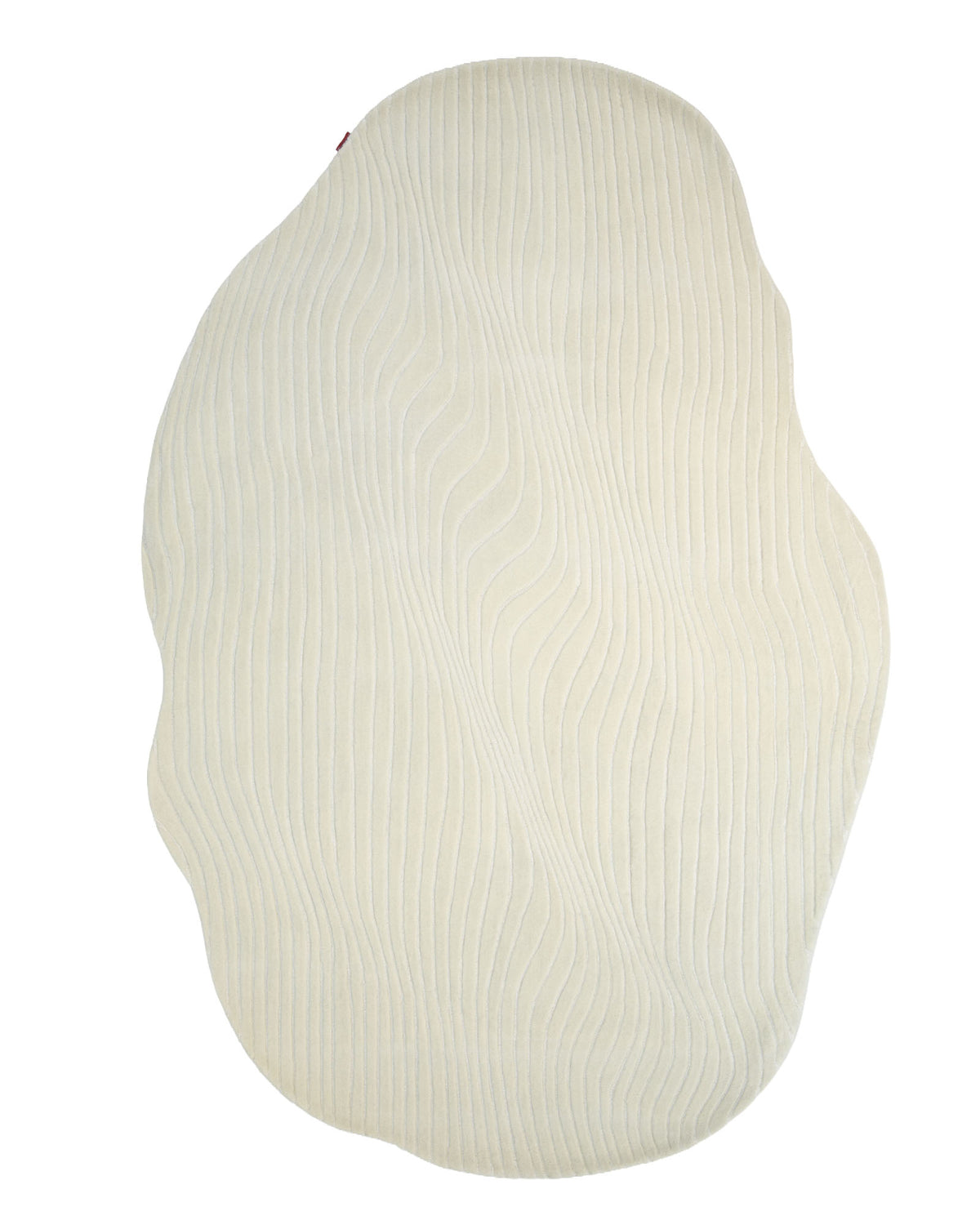 The Hand Tufted Multi Color Decor Rug HTWV-101 by RAMSHA HOME features a cream-colored, irregular shape and wavy, textured lines, making it a modern accent rug that adds a unique and stylish touch to any space.