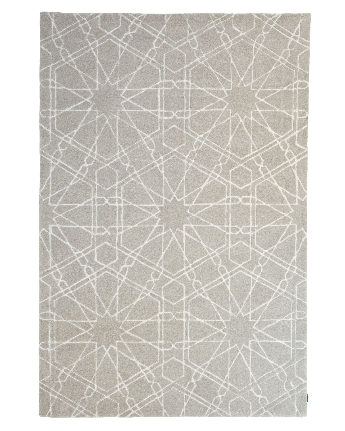 The RAMSHA HOME Decorative Rectangle Shape Rug HTP-15 showcases a light gray background adorned with a white geometric star and line pattern in a symmetrical design.