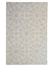 The RAMSHA HOME Decorative Rectangle Shape Rug HTP-15 showcases a light gray background adorned with a white geometric star and line pattern in a symmetrical design.