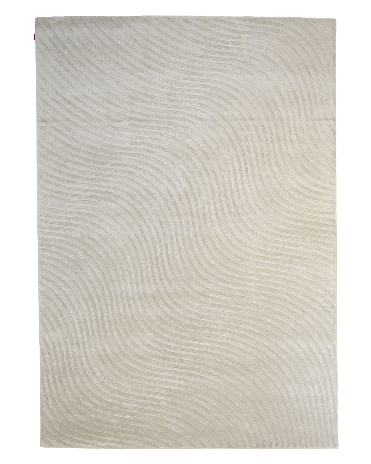 The Off White Handmade Rug - HTV 14 by RAMSHA HOME features a beige rectangular design with subtle, wavy, tone-on-tone lines that create a gentle, flowing pattern—making this modern textured rug a stylish yet neutral choice for contemporary living spaces.