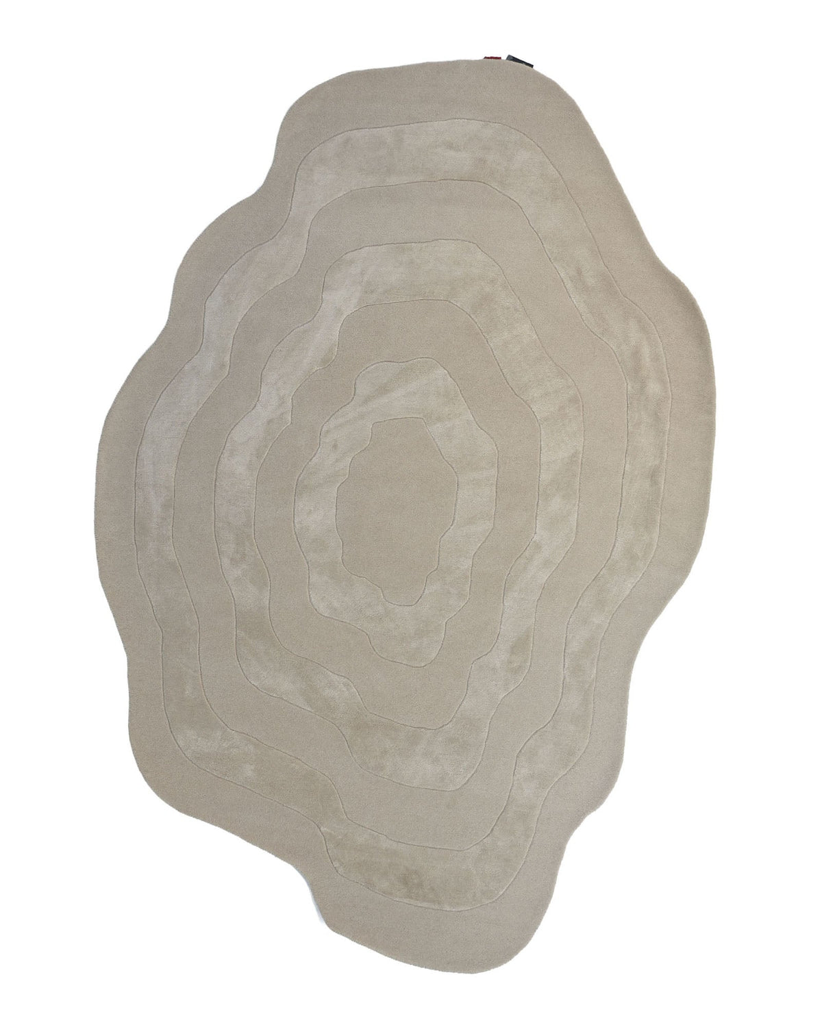 The RAMSHA HOME Wool & Tencel Multi Color Rug HTWV-91 features a beige color with irregular, modern abstract shapes and concentric rings reminiscent of topographic map contours. Hand-tufted for a unique texture, it is displayed on a white background.