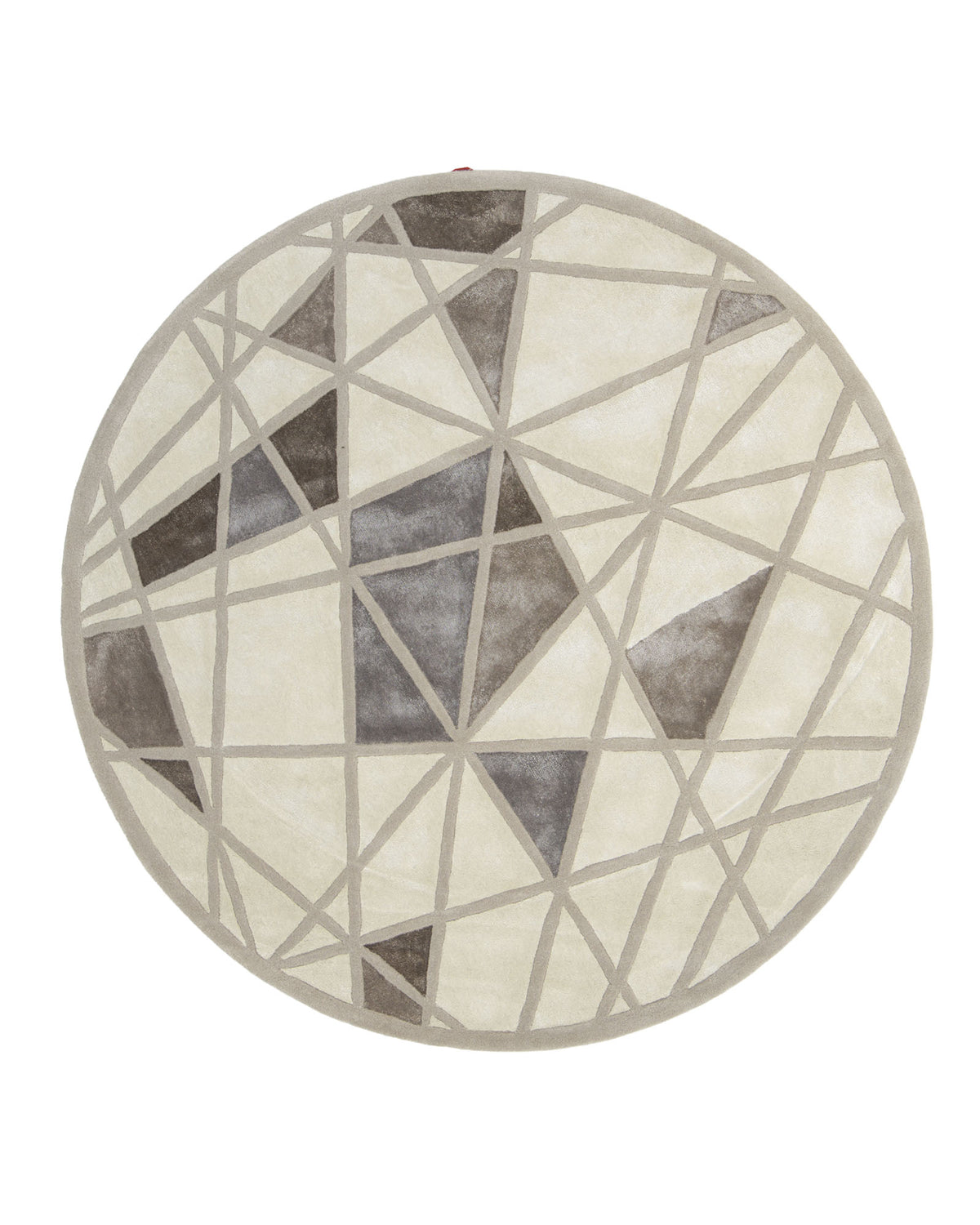 Introducing the Geometric Round Handmade Rug 200 cm – HTWV 206 by RAMSHA HOME: a beige area rug featuring a striking geometric pattern of intersecting gray lines and shapes that evoke a modern mosaic or stained glass effect—perfect for infusing any neutral space with contemporary style.