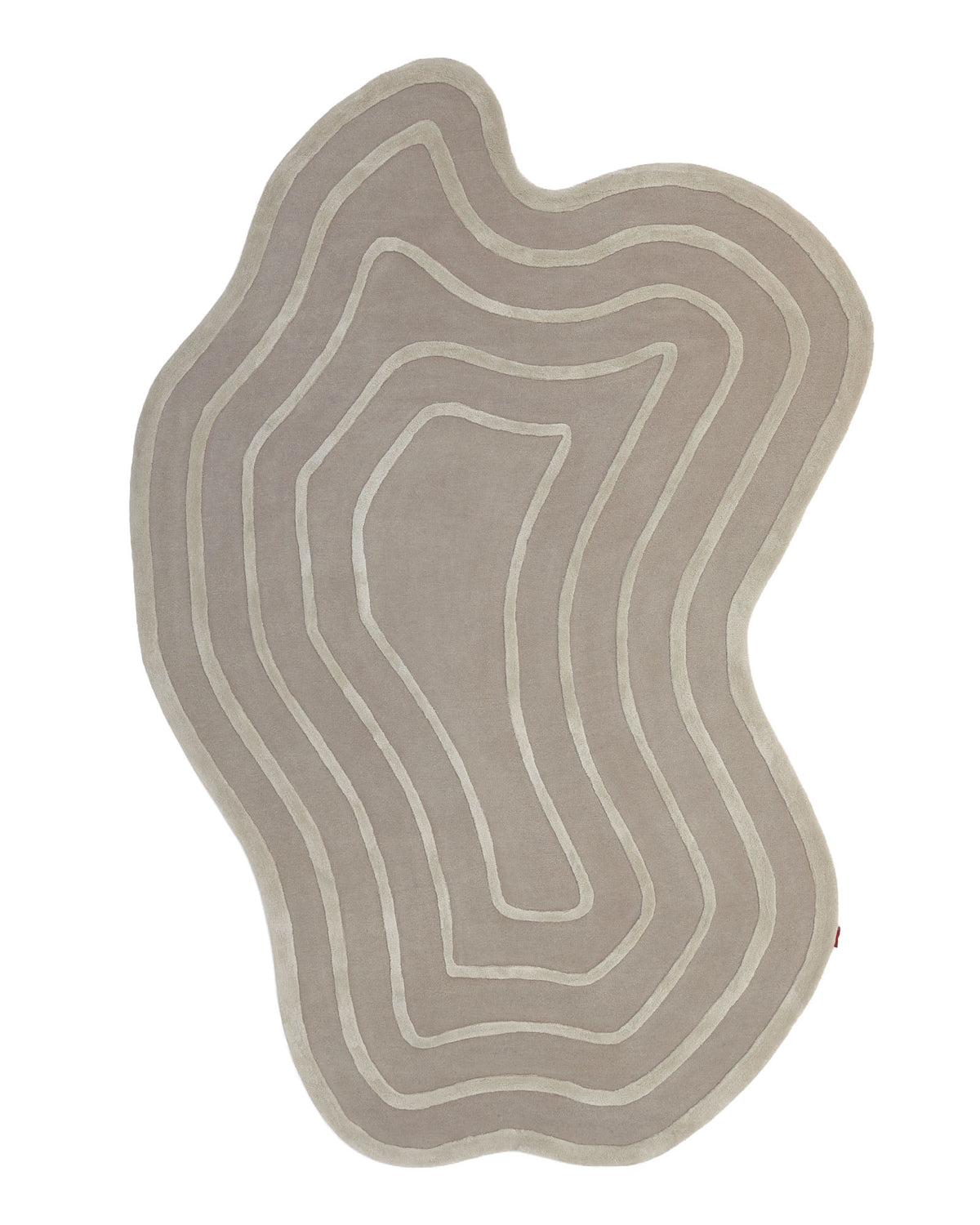 The Beautiful Off White Handmade Rug - HTWV-112 (200x300cm) by RAMSHA HOME features an irregular, hand tufted design in beige, accented with wavy concentric cream-colored lines reminiscent of a topographic map or tree rings.