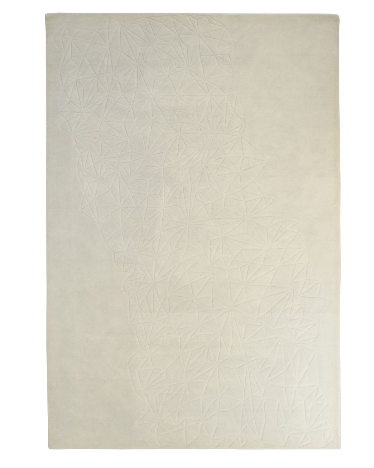 Introducing the RAMSHA HOME Handmade Multi Color Carpet For Home Decor HTW-68—a beige rectangular rug crafted with hand-tufted wool and adorned with subtle, raised geometric patterns forming interconnected triangles, primarily concentrated diagonally across the surface. Elegant charcoal and ivory accents lend depth to its modern design, making this contemporary geometric pattern rug a sophisticated addition to any space.