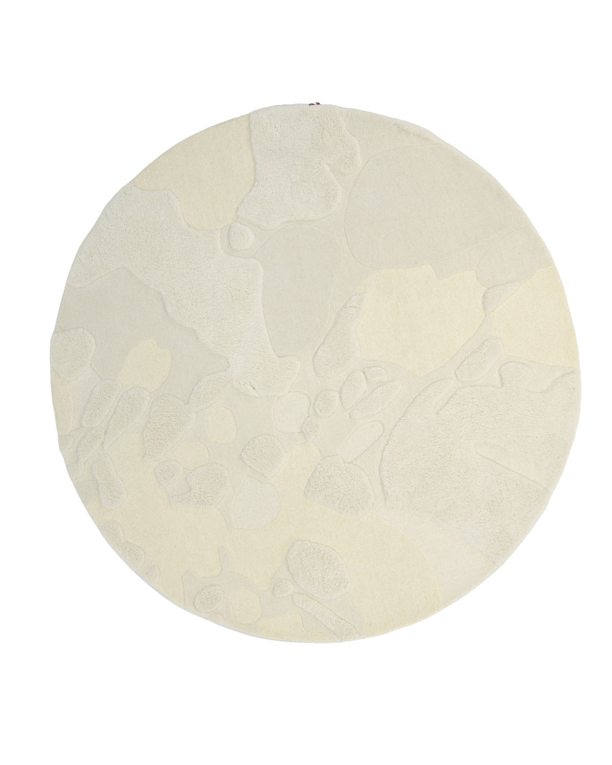 The Creative Multi Color Wool & Cotton Handmade Rug - HTW 69 (200x300cm) by RAMSHA HOME is a round, off-white hand-tufted rug crafted from wool and cotton, featuring subtle abstract patterns in varying shades of cream and beige that evoke natural textures or landscapes.