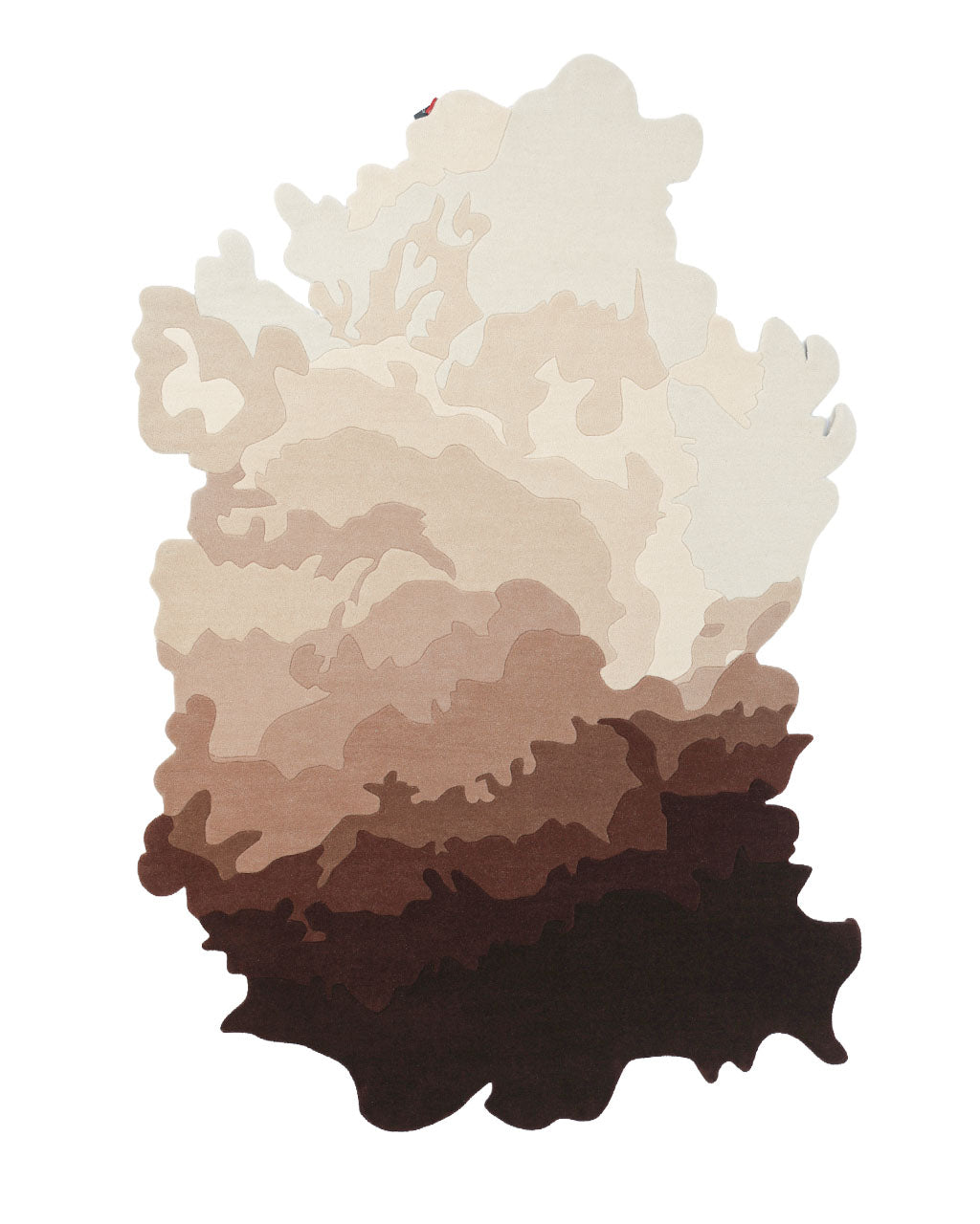 Introducing the Handmade Shape Brown Color Area Rug - HTW 86 from RAMSHA HOME: a hand-tufted wool rug featuring abstract, cloud-like forms in layered shades of beige, tan, brown, and black. Its irregular shape with wavy edges creates an organic pattern that adds a modern touch to any space.