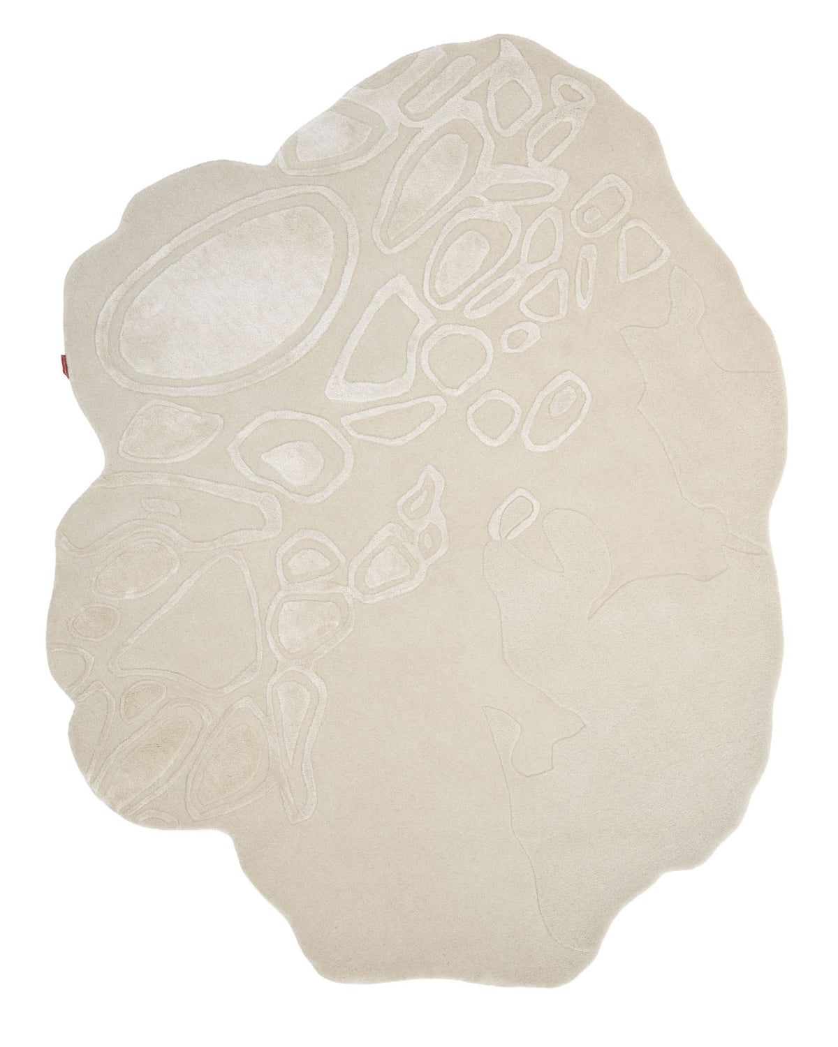 The Modern Sculptural Shape Rug Neutral Beige 200 cm – HTWV 207 by RAMSHA HOME features an irregularly shaped design in beige, with raised and recessed abstract patterns that evoke the look of pebbles or stones, creating a textured, organic aesthetic.