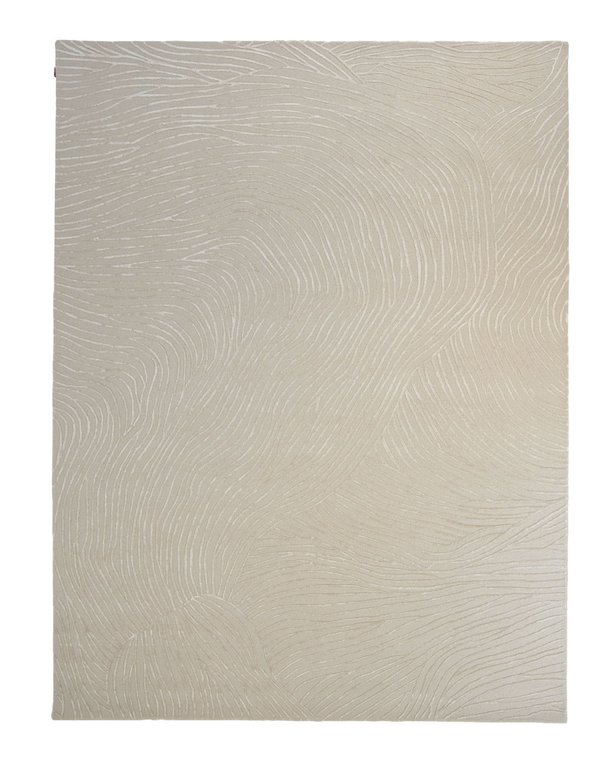 The RAMSHA HOME Natural White Color Handmade Area Rug (HTWV-143, 300x400 cm) features a beige rectangular design crafted from handtufted wool, accented with a subtle wavy and textured pattern of thin, raised lines that create an abstract, flowing effect across the surface.