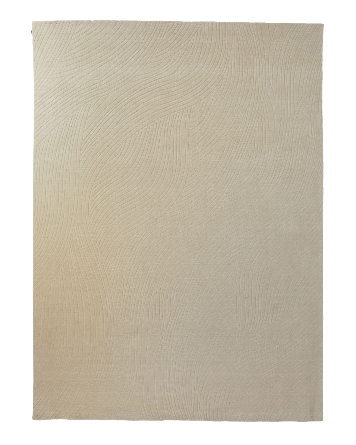 The RAMSHA HOME Decorative Rectangle Handmade Beige Color 300x400 cm Area Rug (LKH-033) features subtle, curved, textured line patterns for a modern, minimalist look.
