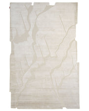 Introducing the Modern Viscose & Wool Handmade Carpet 200x300 – HTWV-172 by RAMSHA HOME. This rectangular, neutral abstract rug showcases irregular, jagged raised patterns reminiscent of cracks or abstract forms across its modern beige surface. Expertly crafted from a viscose and wool blend, it combines visual interest with a luxuriously soft texture underfoot.