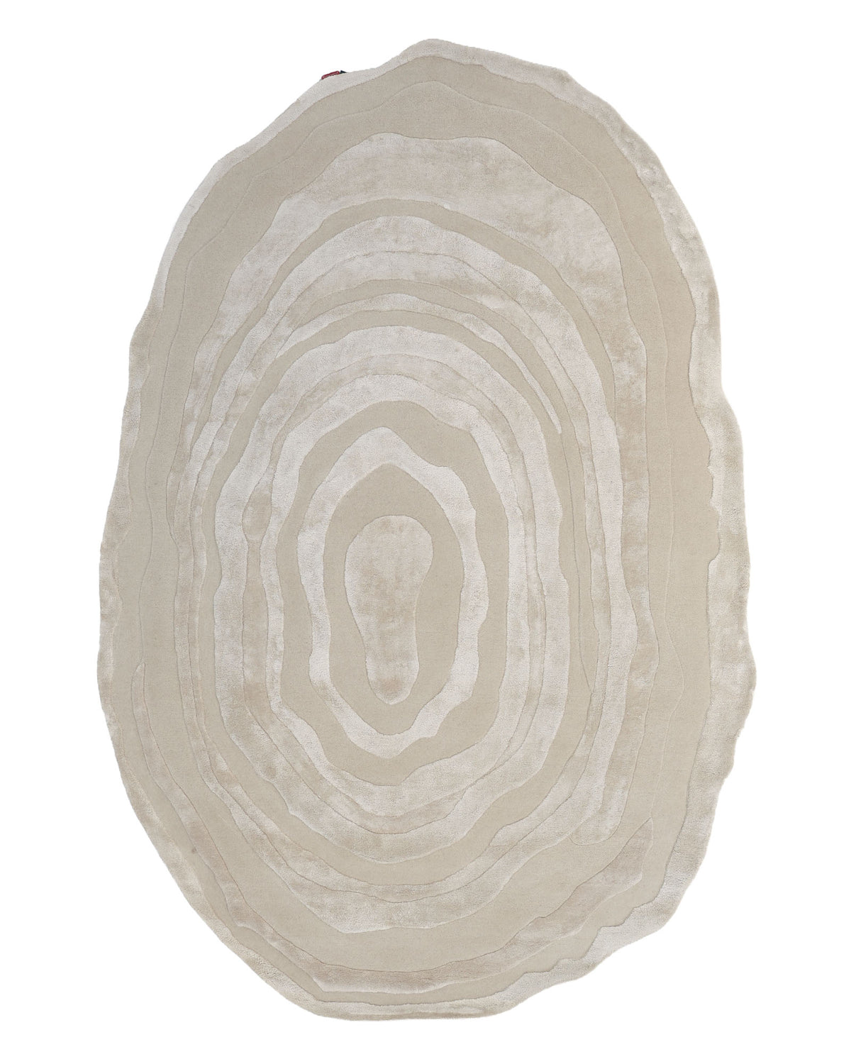 The RAMSHA HOME Handmade Beige Organic Shape Rug with Layered Pattern (200x300 cm, HTWV 209) features an elegant design of concentric, irregular rings reminiscent of tree rings or a topographic map, creating a beautifully layered and textured look—an ideal neutral piece that effortlessly enhances modern home decor.