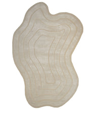 The Luxurious Off-White Hand-Tufted Rug - HTWV 111 (200x300cm) by RAMSHA HOME features an irregular shape and wavy, concentric lines reminiscent of topographic map contours.