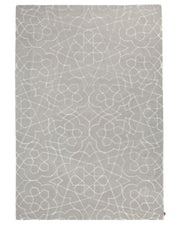 The RAMSHA HOME “Home Decor Area Rug HTP-17” is a light gray hand-tufted rectangular rug adorned with a subtle, intricate geometric pattern of white lines resembling interconnected floral and star shapes. This transitional floor covering effortlessly enhances any space with its elegant design.