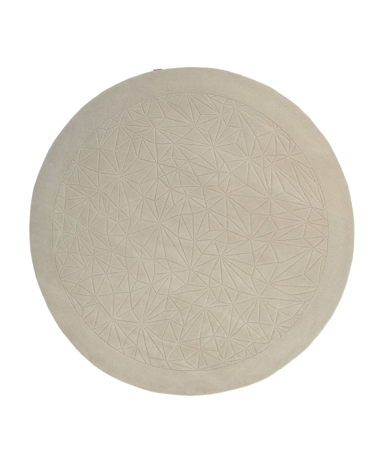Introducing the RAMSHA HOME Luxury Home Decor Handmade Carpet – HTW-65: a round, beige wool blend rug featuring a subtle geometric design of intersecting lines and triangles across its surface. The plain outer edge creates a clean border that frames the intricately patterned center.