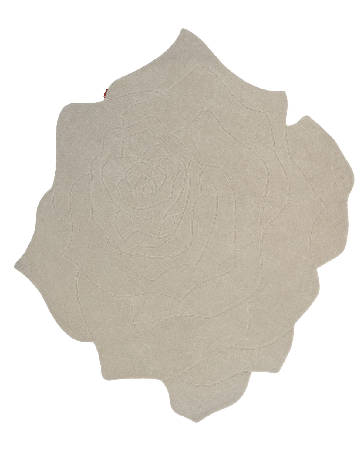 The Handmade Rose Shape Rug HTW 106 by RAMSHA HOME is a beige, hand-tufted rug designed to resemble a blossoming rose, featuring subtle petal patterns etched into its surface.