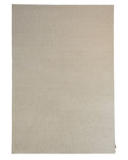 Introducing the RAMSHA HOME Rectangle Shape Beige Color Handmade Area Rug - HTW 132 (200x300 cm): This beige wool rug showcases a rectangular silhouette and features an understated, embossed geometric pattern that radiates outward from the center, evoking a subtle sunburst effect with its web-like textured surface.